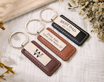 Stainless Steel and Leather Keychain,Custom Engraved Keychain Personalized Gifts for Him Dad,Best Friend Gifts,Teacher Gifts, Boyfriend Gift