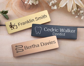 Personalized Engraved Metal Name Badges,Staff ID Tags with Magnetic,Student Name Tags,Custom Name Badge,Laser Engraved Staff Badge