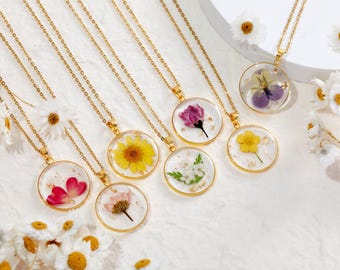 Birth Month Flower Necklace,Gold Necklace Jewelry,Pressed Flower Necklace,Birth Flower Pendant,Botanical Jewelry,Birthday Gift For Her