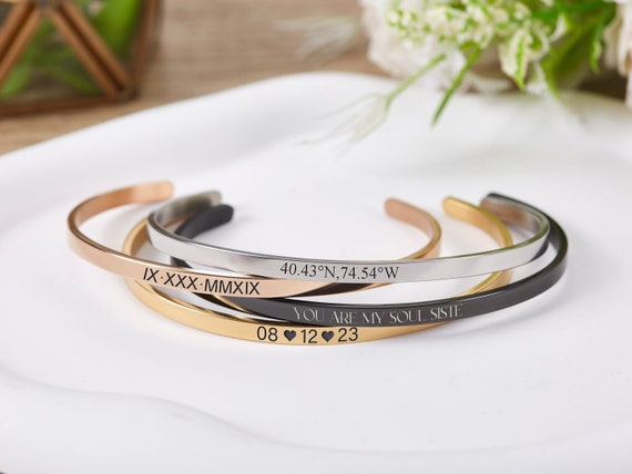 Personalised Bangle Cuff Bracelets for Women,engraved Bracelet