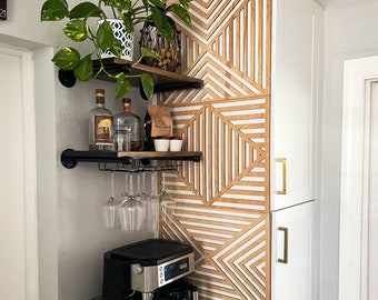 Geometric Wall or Pantry Facade Cover | Wooden Modern Wall Decor | 3-Piece, Handmade, Laser Cut Decor for Covering Walls or Cabinets