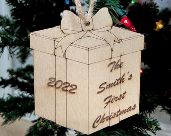 Personalized Present Ornament | Custom Christmas Ornament | Sustainably Sourced Wood Ornament