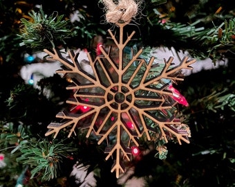 Personalized Snowflake Ornament | Laser Cut Christmas Ornament | Sustainably Sourced Wood Ornament