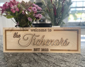Custom Wood Name Sign | Welcome to our home 2022 | Newlyweds, Housewarming, Couples, Friends, Christmas Gift