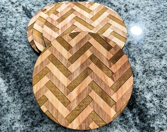 Herringbone Coaster Set | Mid-Century Modern Decor | All Natural, Sustainable, Handmade Wood Coaster Set