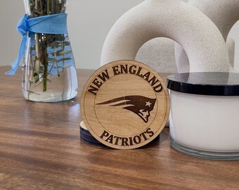 New England Patriots Coasters - Custom Laser-Cut Wood Coasters for Football Fans, Perfect Home Bar Gift for Sports Lovers, Set of 4