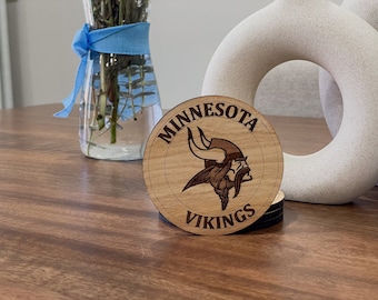 Minnesota Vikings Coasters - Custom Laser-Cut Wood Coasters for Football Fans, Perfect Home Bar Accessory, Gift for Sports Lovers, Set of 4