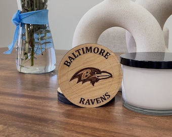 Baltimore Ravens Coasters - Custom Laser-Cut Wood Coasters for Football Fans, Perfect Home Bar Accessory, Gift for Sports Lovers, Set of 4