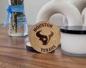 Houston Texans Coasters - Custom Laser-Cut Wood Coasters for Football Fans, Perfect Home Bar Accessory, Gift for Sports Lovers, Set of 4