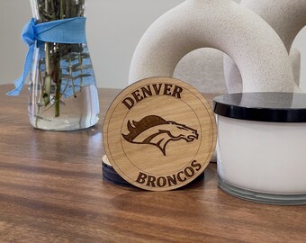 Denver Broncos Coasters - Custom Laser-Cut Wood Coasters for Football Fans, Perfect Home Bar Accessory, Gift for Sports Lovers, Set of 4