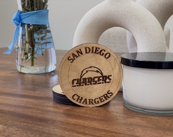 San Diego Chargers Coasters - Custom Laser-Cut Wood Coasters for Football Fan, Perfect Home Bar Accessory, Gift for Sports Lovers, Set of 4