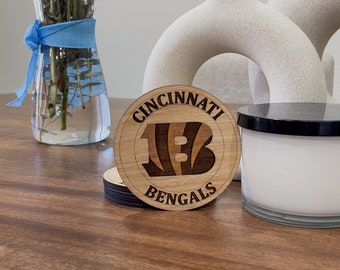Cincinnati Bengals Coasters - Custom Laser-Cut Wood Coasters for Football Fans, Perfect Home Bar Accessory, Gift for Sports Lovers, Set of 4