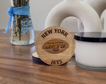 New York Jets Coasters - Custom Laser-Cut Wood Coasters for Football Fans, Perfect Home Bar Accessory, Gift for Sports Lovers, Set of 4