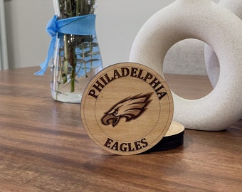 Philadelphia Eagles-underlägg - Anpassade laserskurna träunderlägg för fotbollsfans, perfekt tillbehör till hemmabaren, present till sportälskare, set om 4