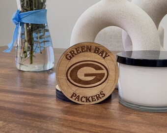 Green Bay Packers Coasters - Custom Laser-Cut Wood Coasters for Football Fans, Perfect Home Bar Accessory, Gift for Sports Lovers, Set of 4