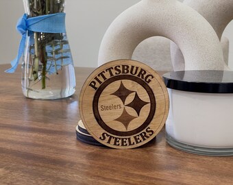 Pittsburgh Steelers Coasters - Custom Laser-Cut Wood Coasters for Football Fan, Perfect Home Bar Accessory, Gift for Sports Lovers, Set of 4