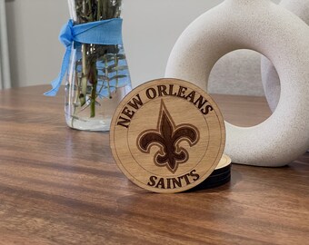 New Orleans Saints Coasters - Custom Laser-Cut Wood Coasters for Football Fans, Perfect Home Bar Accessory, Gift for Sports Lovers, Set of 4