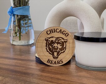 Chicago Bears Coasters - Custom Laser-Cut Wood Coasters for Football Fans, Perfect Home Bar Accessory, Gift for Sports Lovers, Set of 4