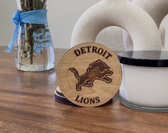 Detroit Lions Coasters - Custom Laser-Cut Wood Coasters for Football Fans, Perfect Home Bar Accessory, Gift for Sports Lovers, Set of 4