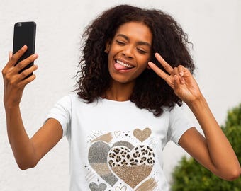 Leopard & Glitter Heart Graphic Tee: Trendy Valentine's T-Shirt