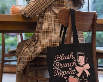 Brunch Lovers Canvas Tote Bag: Strawberry Mimosa Design