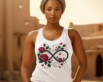 Infinity Rose Racerback Tank Top: Romantic Graphic Workout Shirt