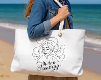 Goddess Essence Weekender Tote Bag: Minimalist Boho Travel Canvas Bag