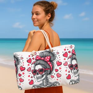 Gothic Valentine Tote Bag: Skull Heart Oversized Weekender