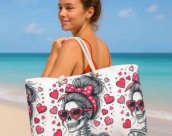 Gothic Valentine Tote Bag: Skull Heart Oversized Weekender