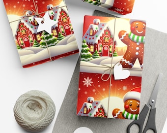 Gingerbread Wonderland Christmas Wrapping Paper | Festive Holiday Gift Wrap with Cute Gingerbread Man & Cozy Houses