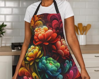 Rainbow Bloom Apron | Vibrant Floral Kitchen Apron for Cooking, Baking & Chef Gifts