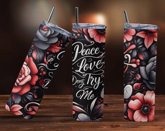 Midnight Bloom 20oz Tumbler | Bold Floral Gothic Cup | Insulated Stainless Steel Mug