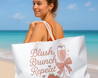 Blush Brunch Repeat Tote Bag: Oversized Weekend Getaway Bag
