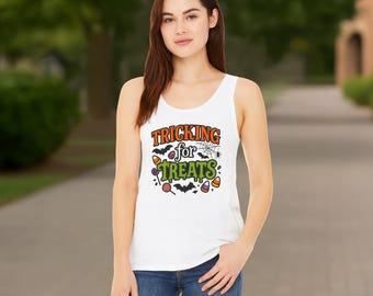 Halloween Tank Top: Candy & Bat Design - Spooky Season Party Shirt