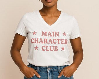 Main Character Club V-Neck Tee: Trendy Graphic Soft Cotton Shirt