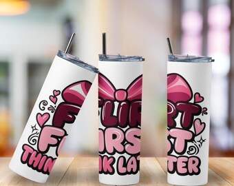 Coquette Tumbler: "Flirt First" 20oz Stainless Steel Iced Coffee Travel Mug