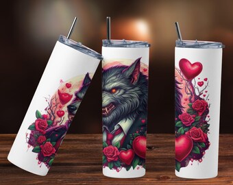 Wolf Love Tumbler | Gothic Werewolf Valentine Cup | 20oz Horror Romance Stainless Steel Mug