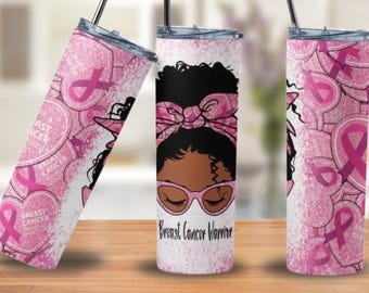 Breast Cancer Awareness Tumbler 20oz | Pink Ribbon Skinny Cup, Survivor Gift, Warrior Support Drinkware