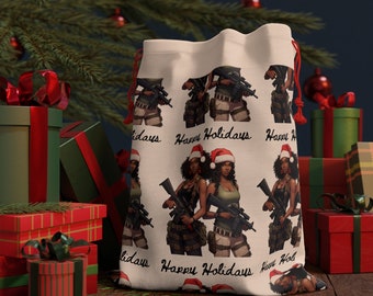 Holiday Warrior Gift Bag, Tactical Female Soldier Present Sack