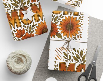 Golden Bloom MOM Wrapping Paper | Floral Gift Wrap for Mom, Birthday, Mother's Day & Holidays