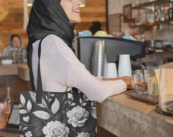 Vintage Rose Heart Tote Bag: Gothic Floral Print Carryall