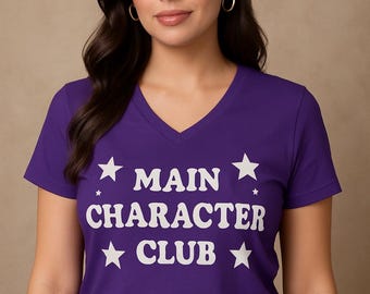 Main Character Club V-Neck Shirt: Retro Star Graphic, Soft Cotton