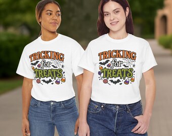 Tricking for Treats Halloween T-Shirt: Unisex Heavy Cotton Tee