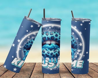 Blue Leopard Lips Tumbler: Dripping Kiss Stainless Steel Mug