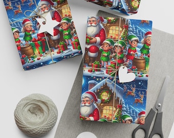 Santa's Workshop Gift Wrap: Festive Christmas Elf Print (Matte or Satin)