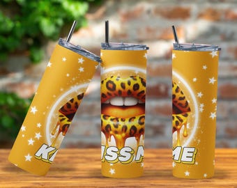 20oz Wild Kiss Tumbler | Leopard Lips Drip Cup | Bold Stainless Steel Mug