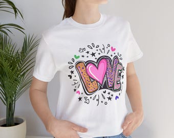 Love Graphic Tee: Colorful Heart Print - Soft Airlume Cotton