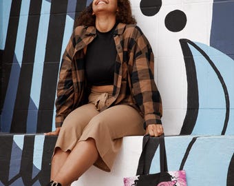 Breast Cancer Warrior Tote Bag: Pink Afro Woman Survivor Design