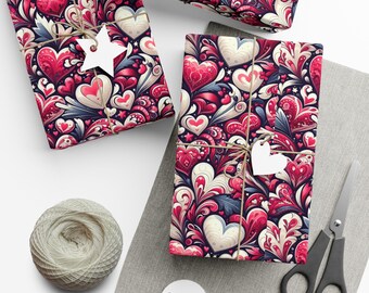Heart Pattern Wrapping Paper | Romantic Gift Wrap for Valentine's Day, Weddings & Birthdays