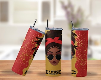 Black Girl Magic Tumbler: Red & Gold Afro Design 20oz